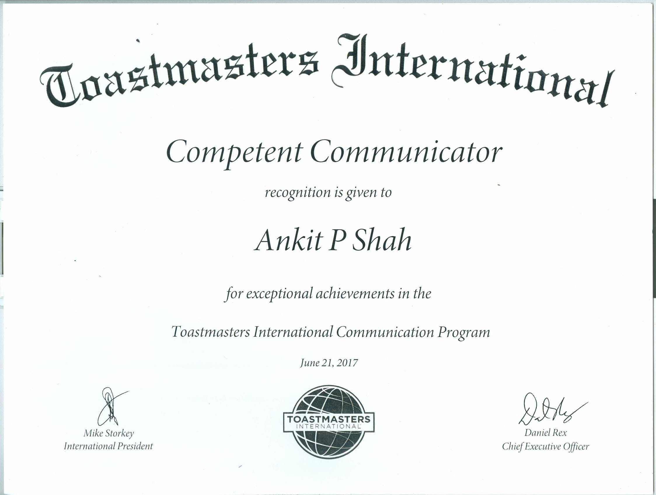 Toastmasters Competent Communicator Certificate